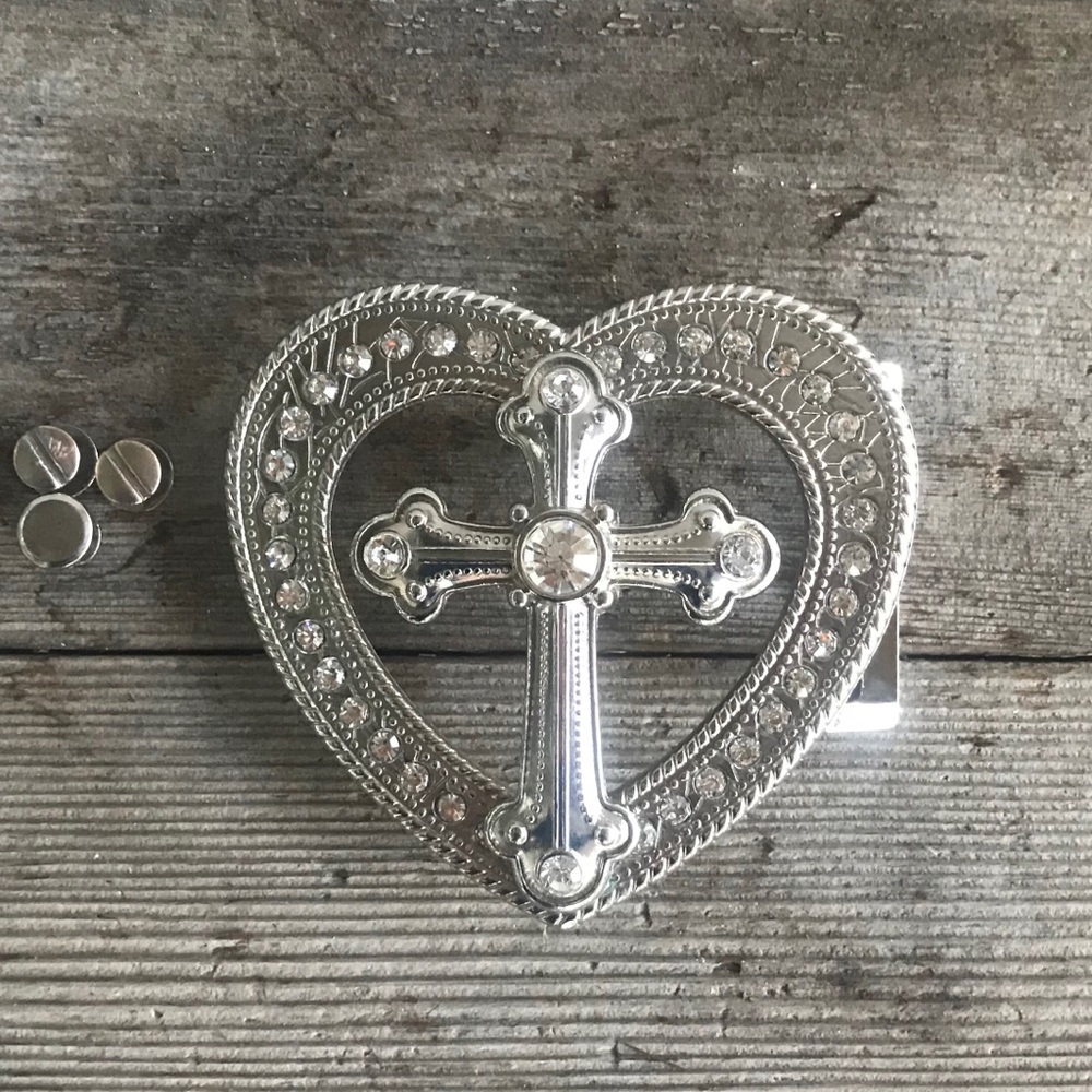 Western Rhinestone Heart/Cross Belt Buckle